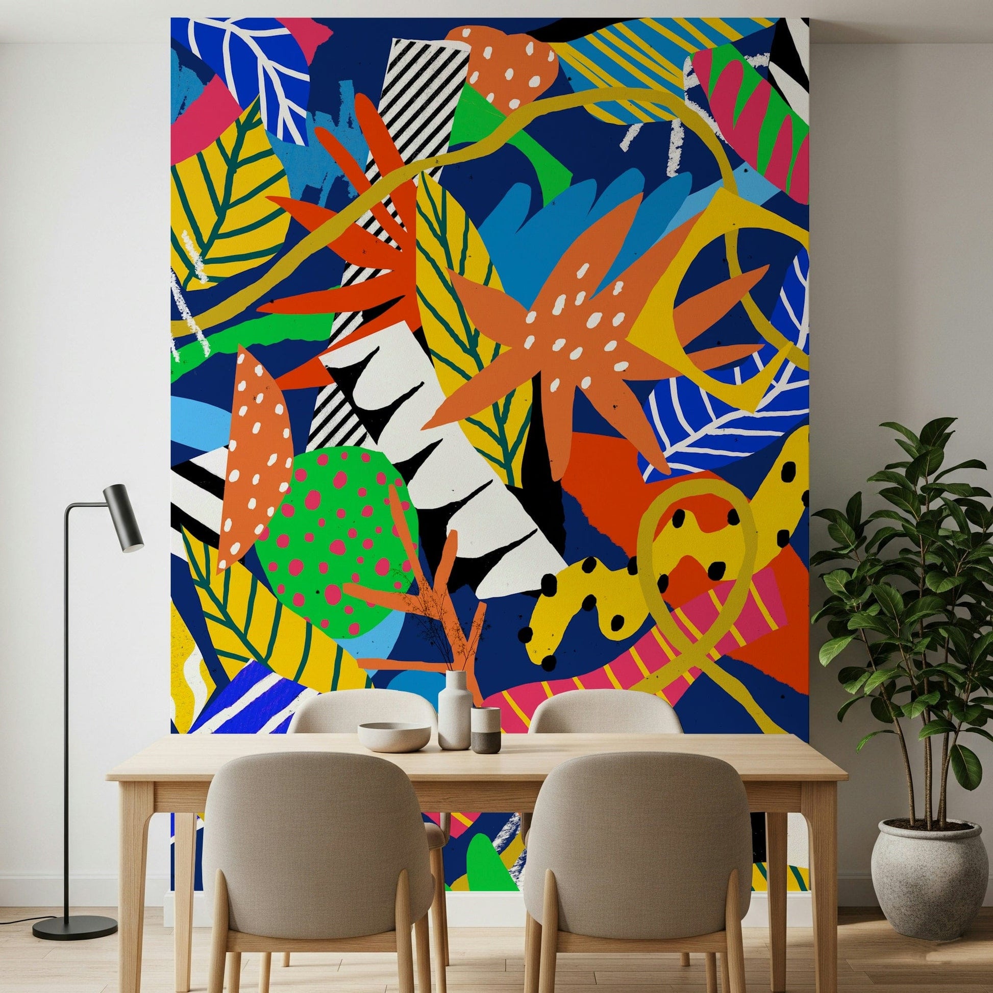 A beautiful tropical foliage wall mural for a living room.

