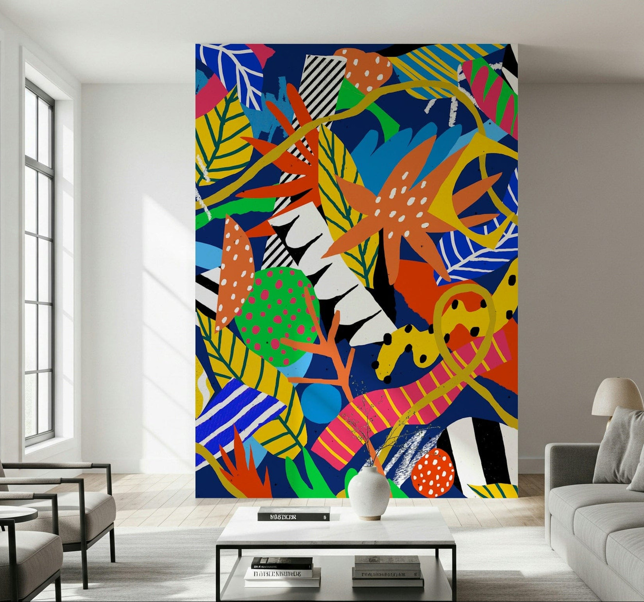 A contemplative exotic rainforest wallpaper mural for a feature wall.

