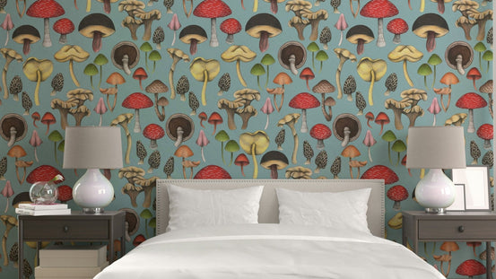 Wild mushrooms fantasy wallpaper design
