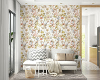 Wild Nature Plants Gold Wallpaper in a sophisticated entryway with a marble console.