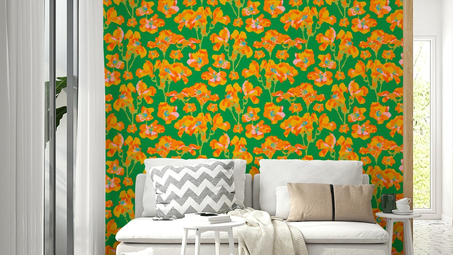 A wall mural of a peaceful floral pattern.

