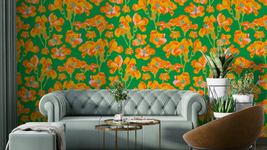 The floral elements are a central focus of the image.

