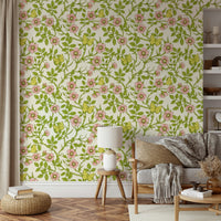 Colorful wild roses and butterfly wallpaper for living room

