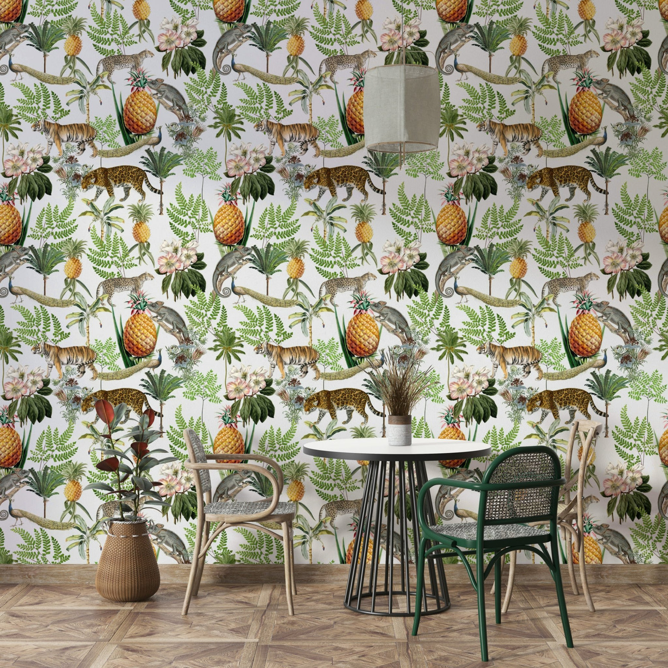 Safari-themed wallpaper with wild savanna animals

