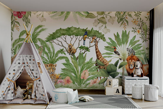 Watercolor wildflower mural wallpaper

