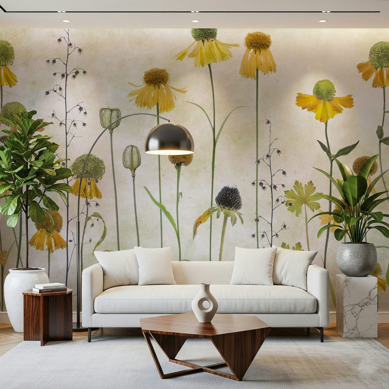 A beautiful delicate wildflower wallpaper mural for a modern home.

