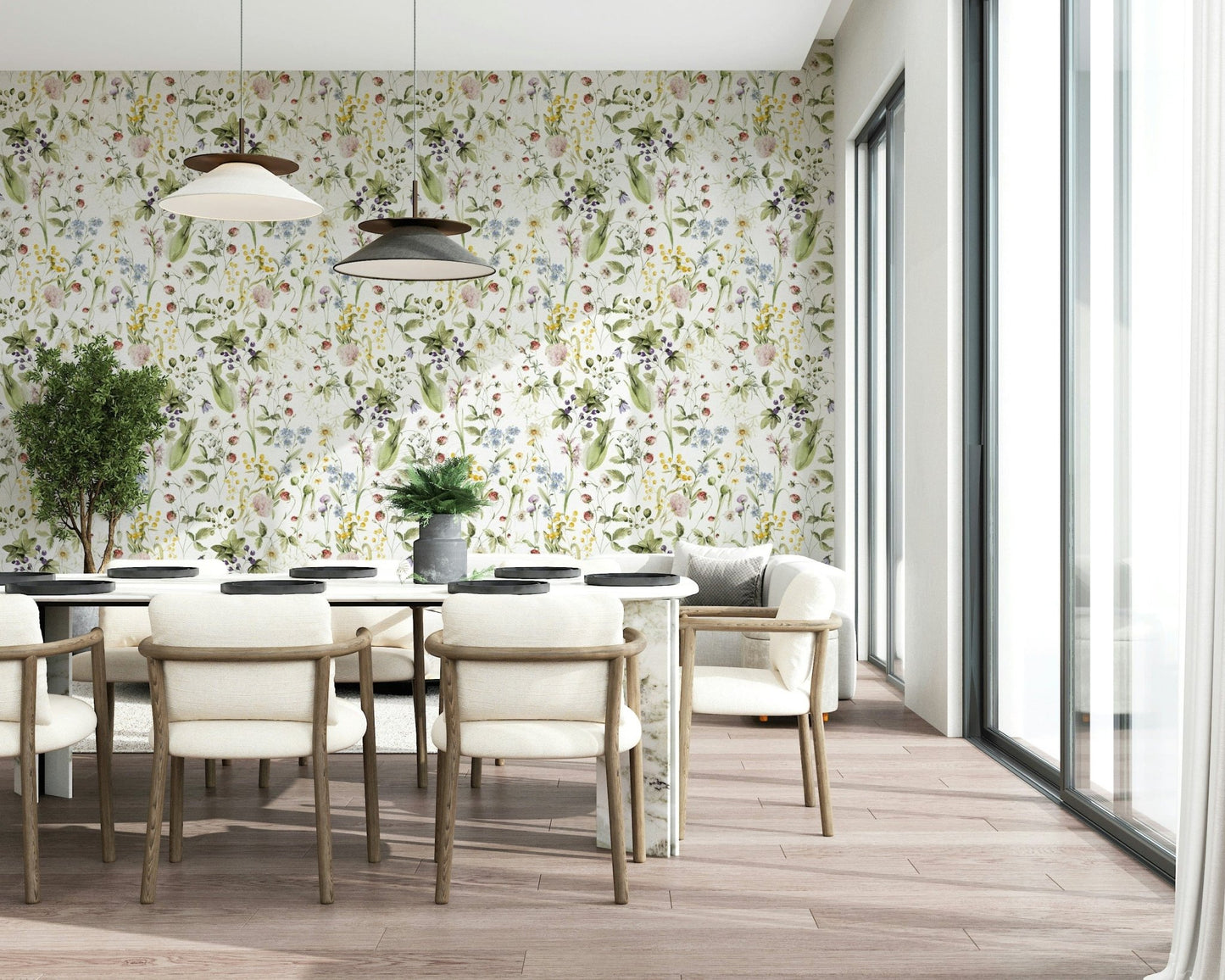 Lush Wildflower Dreams wall covering pink flower clusters.