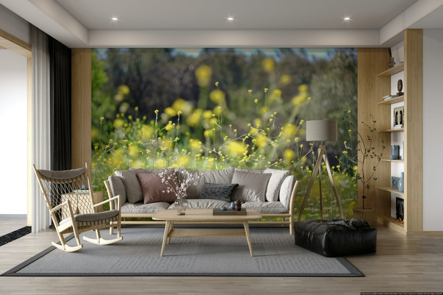 A soft and ethereal floral wall mural.
