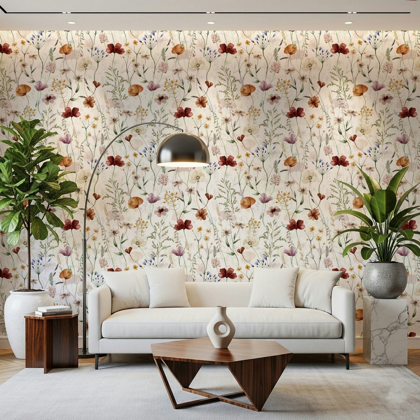 Muted botanical print Wildflower Hues self-adhesive wallcovering.