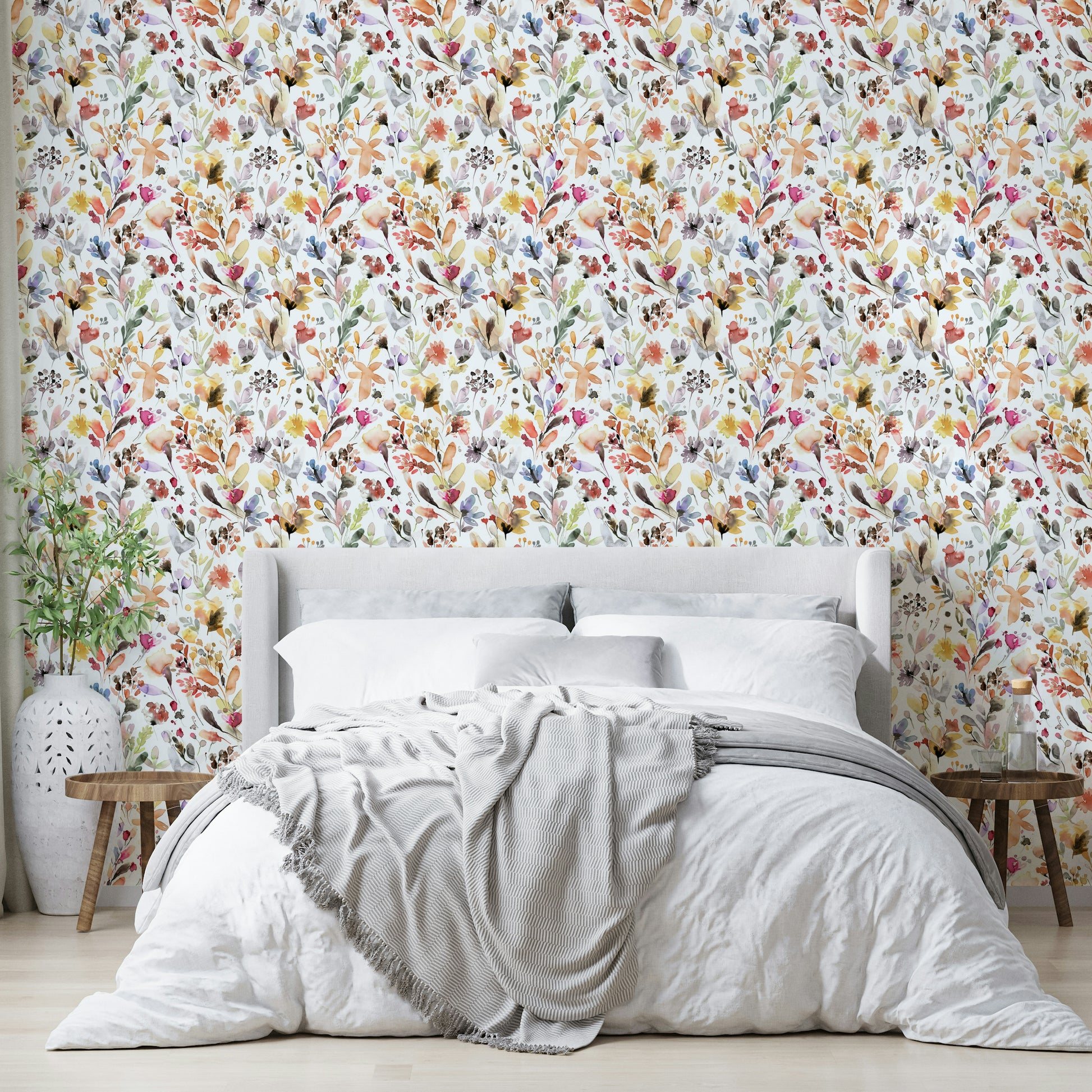 Hand-inked wildflower design on artistic wallpaper

