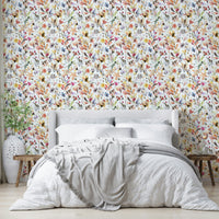 Hand-inked wildflower design on artistic wallpaper

