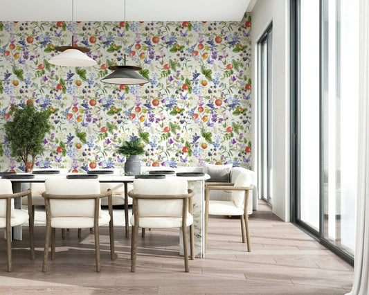 Wildflower Patch wall mural berries botanical pattern