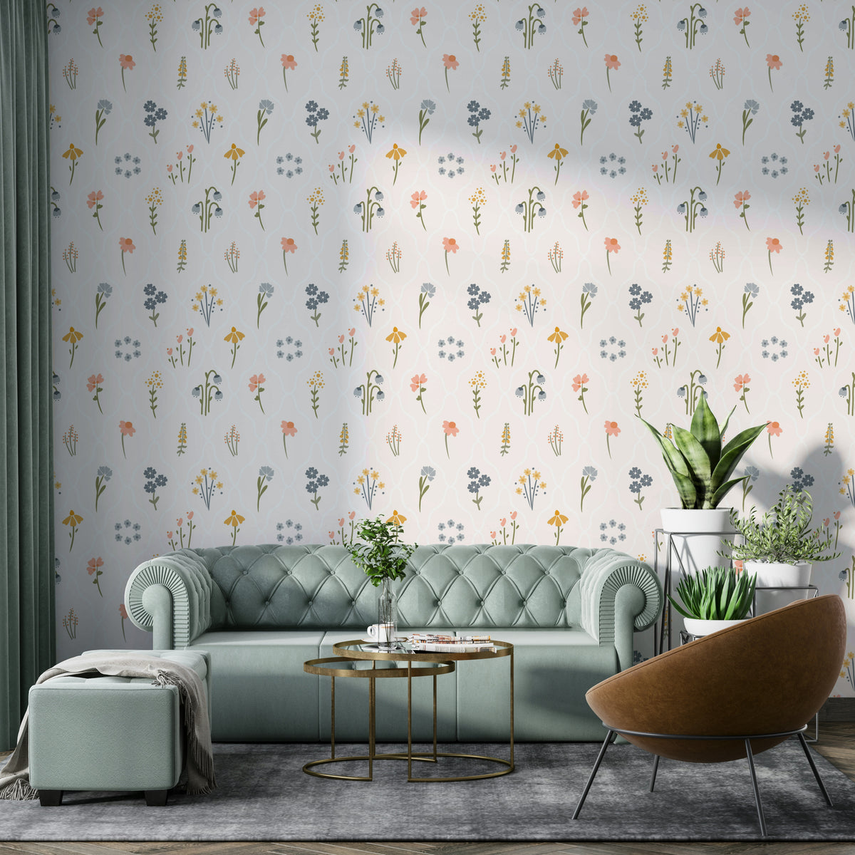 Light background floral wallpaper mural

