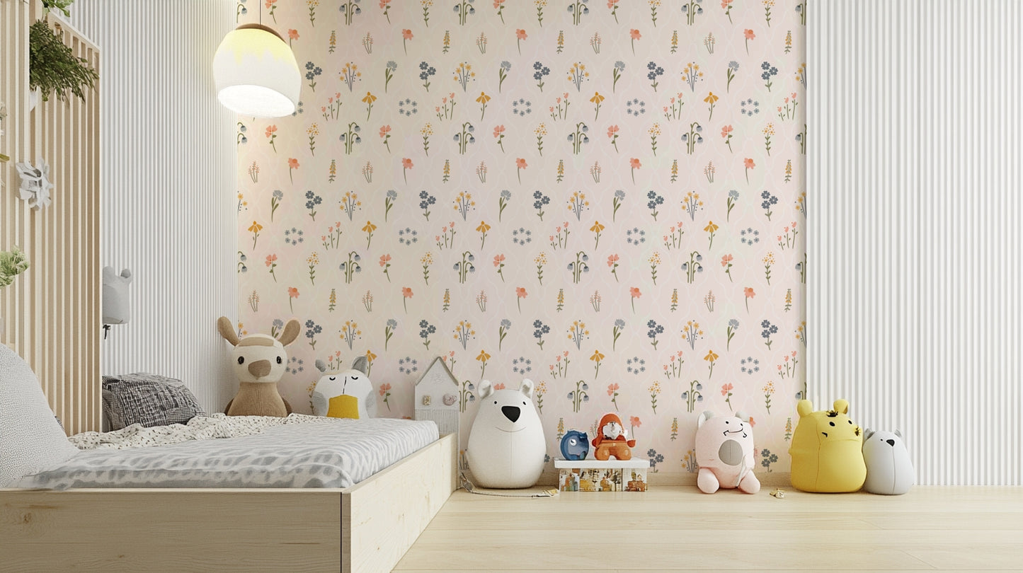 Botanical wildflowers wall wallpaper design

