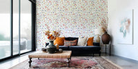 Artistic Wildflower Waltz scattered petals natural wallpaper.