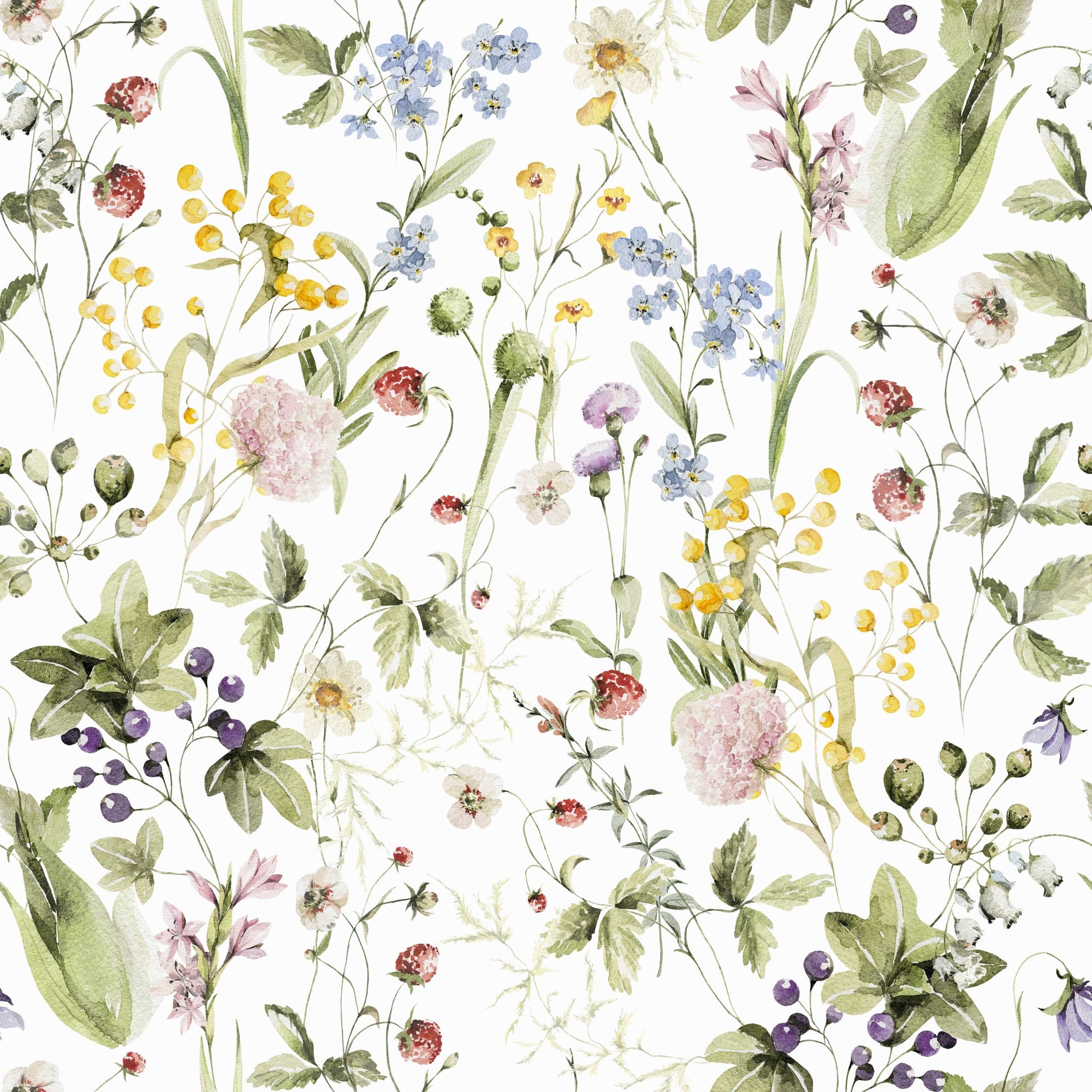 Watercolor Wildflower Dreams floral wallpaper for walls.