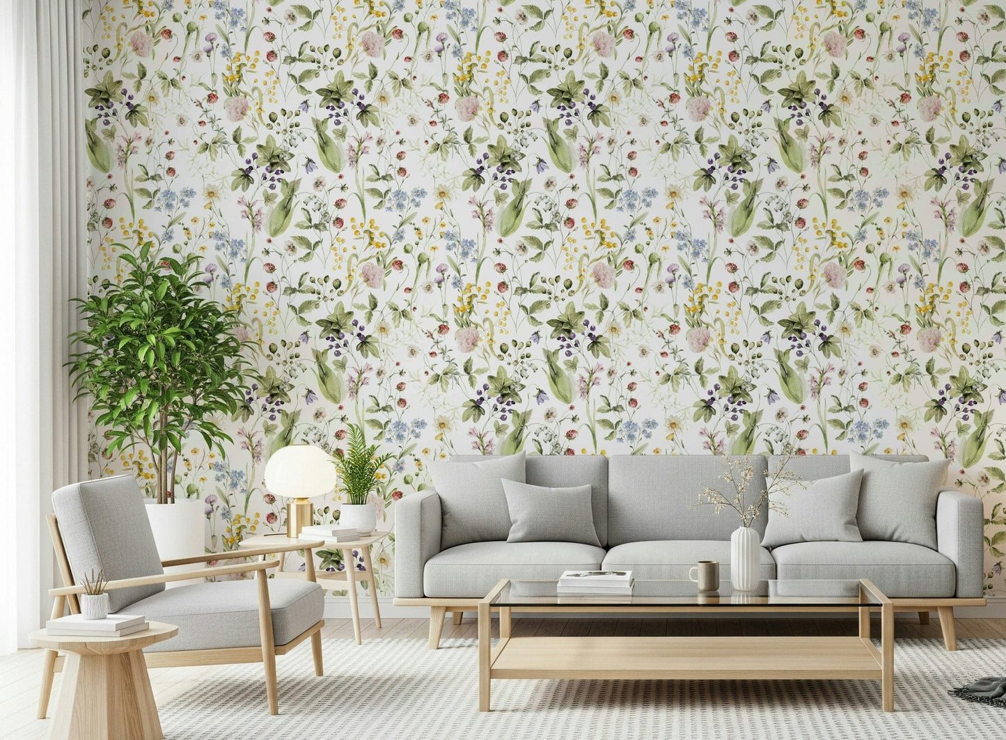 Wildflower Dreams garden floral wallcovering illustration.