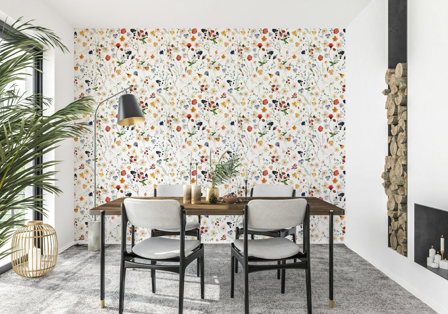 Delightful Whimsy Meadow wall mural charming garden print.