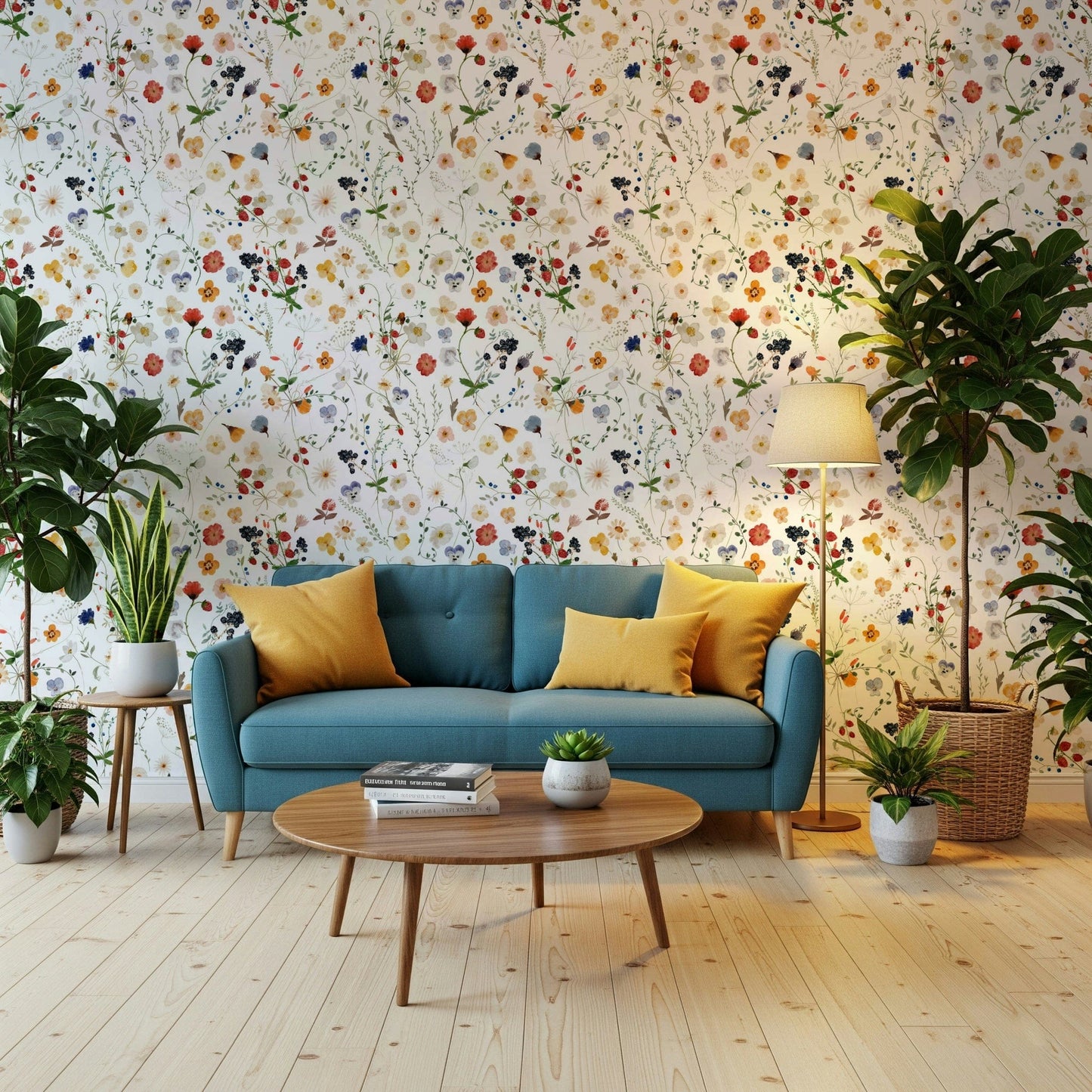 Sunny Wildflower field design unique Whimsy wallpaper.
