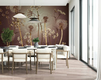 Reading nook wall with wildflower mural, soft blossoms and relaxed modern decor