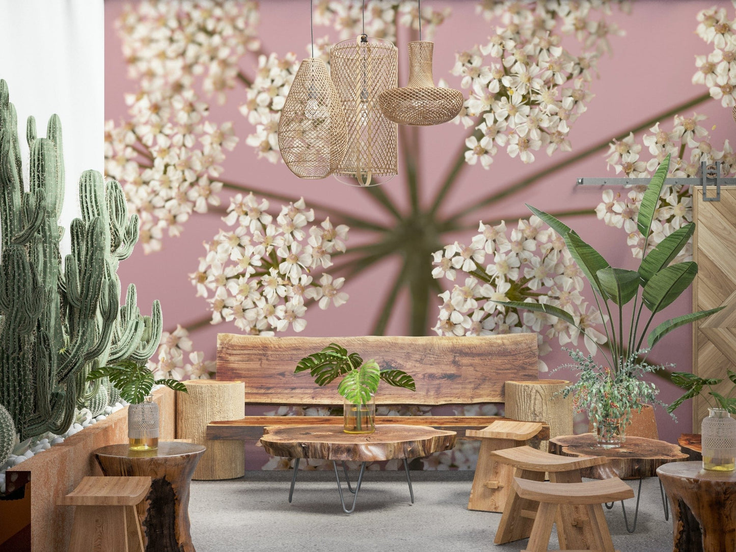 Floral home décor mural ideal for creating a statement wall in a hallway.