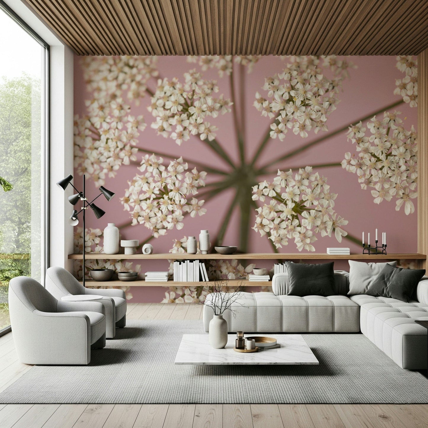 Wildflower Whispers Wall Mural showing detailed white petals.