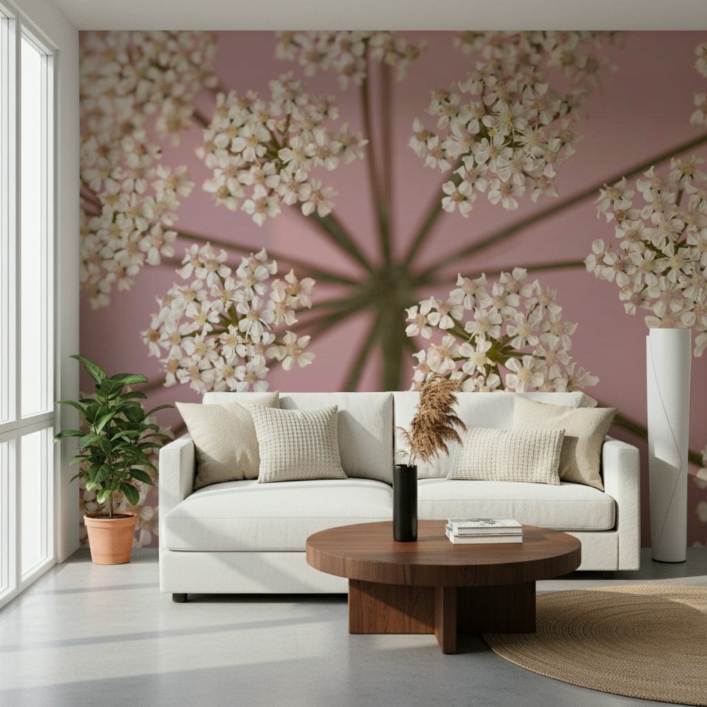 Detailed botanical wall mural suitable for a bright living room or flat.