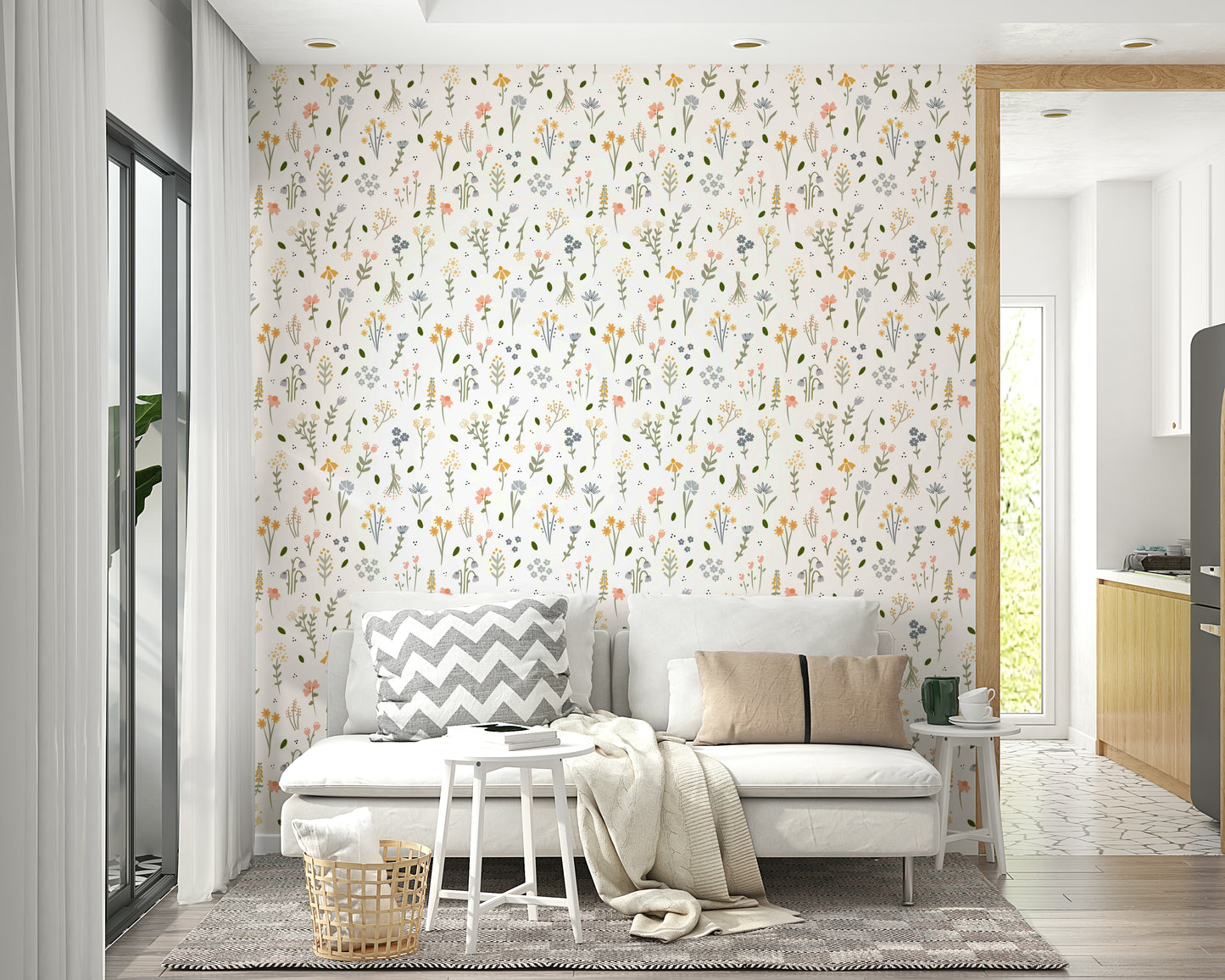 Wildflower field pattern wall mural

