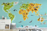 Wildlife Animals World Map Wallpaper - Giffywalls