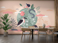 Elegant mural of animals and Earth