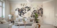 A photo of a Chic Wildlife World Map Wall Mural with various animals.

