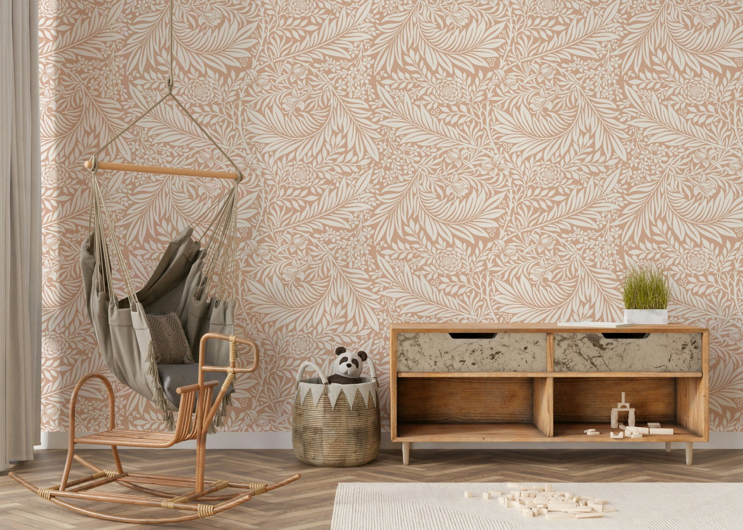 The colors are rich and warm, with a dominant beige and cream tone.

