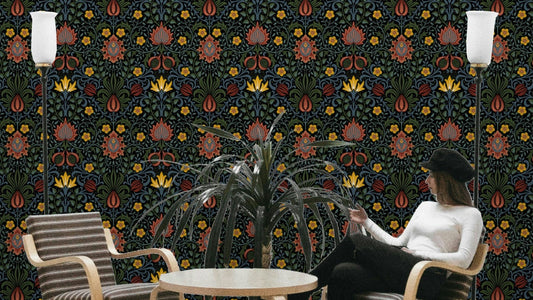 A wallpaper featuring a classic, intricate floral pattern.