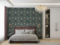 The image shows a repeating design of ornate flowers and leaves.


