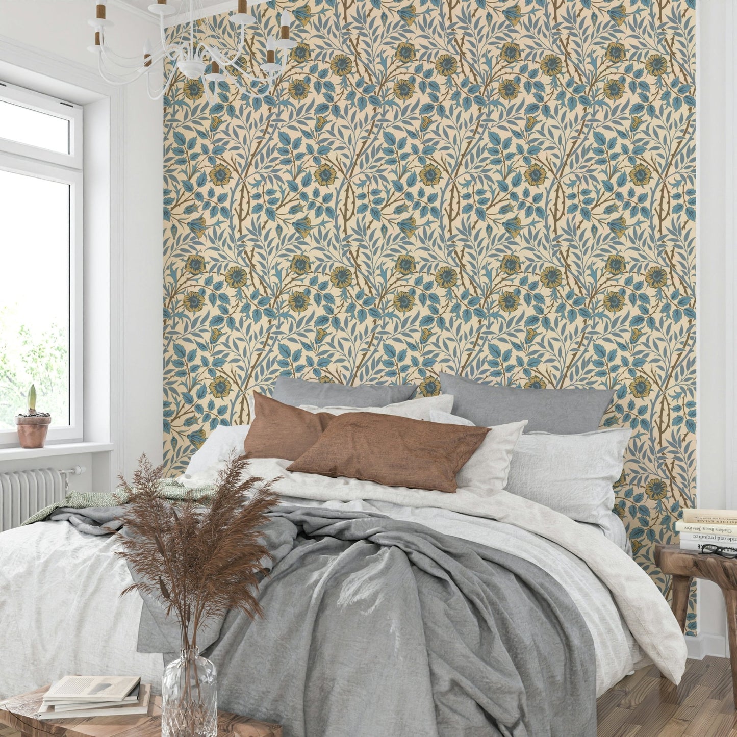 The colors are rich and warm, with a dominant beige and cream tone.

