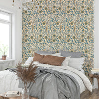 The colors are rich and warm, with a dominant beige and cream tone.

