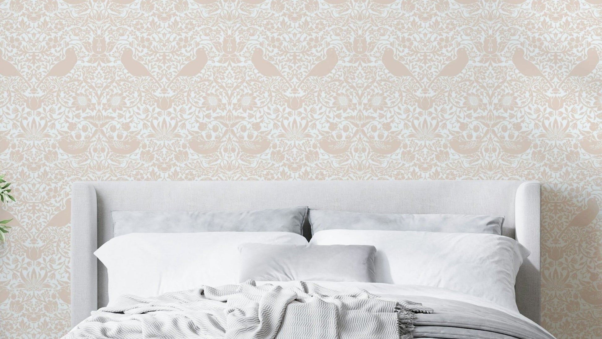 The colors are soft and neutral, with a dominant pink and white.

