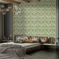 The wallpaper is installed in a classic, elegant living room.

