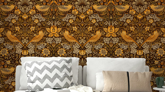 A wallpaper featuring a classic, intricate botanical pattern.

