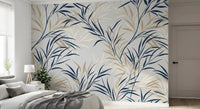 Botanical willow leaf wall mural with soft flowing branches