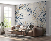 Hallway willow leaf wall mural with neutral beige background