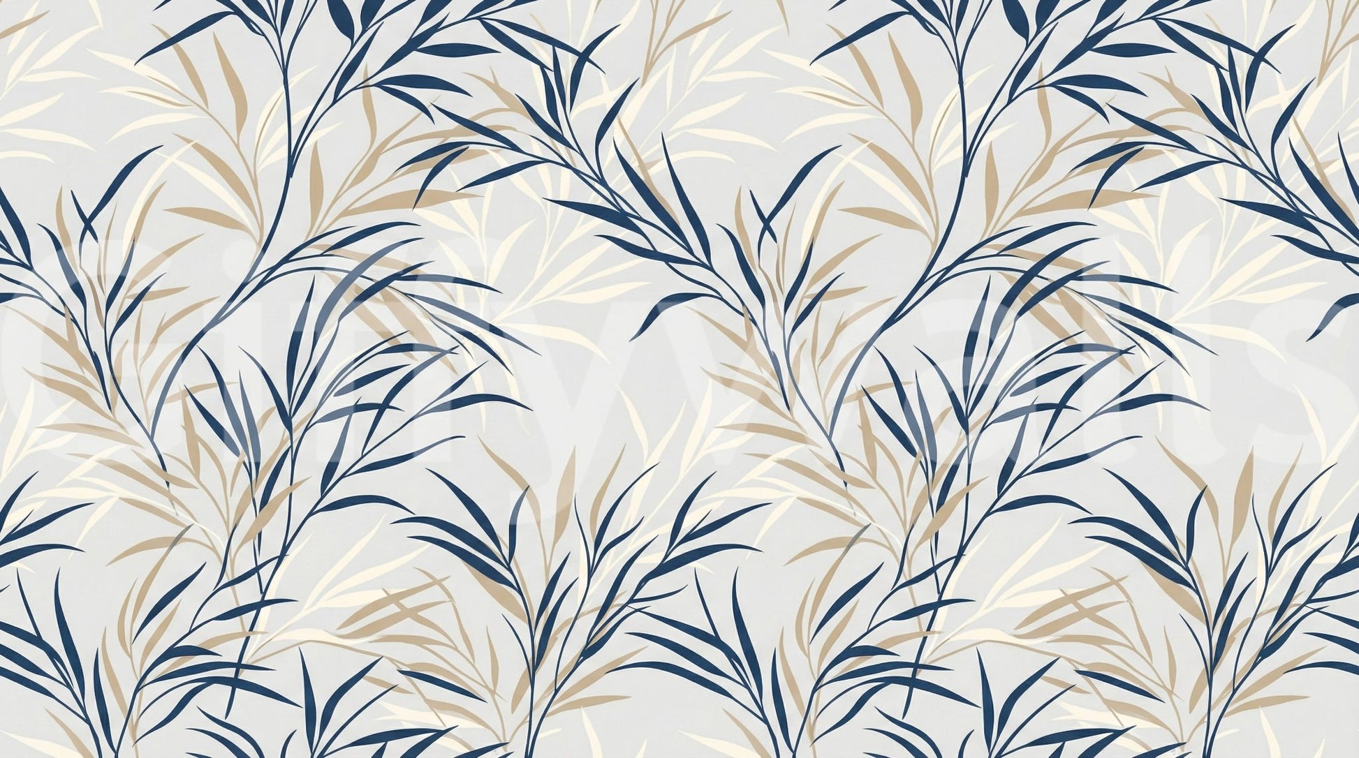 Soft botanical wall mural with blue willow leaf pattern