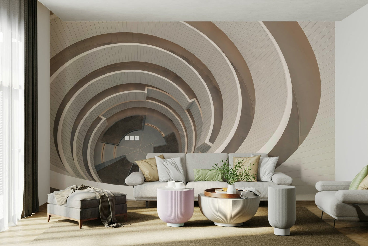 Downward view spiral stairs wallpaper

