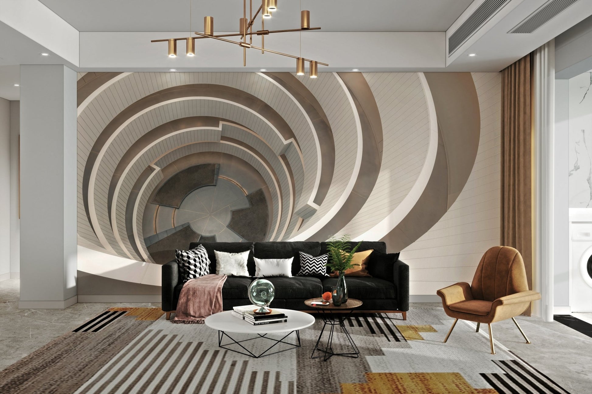 Spiral staircase top view mural

