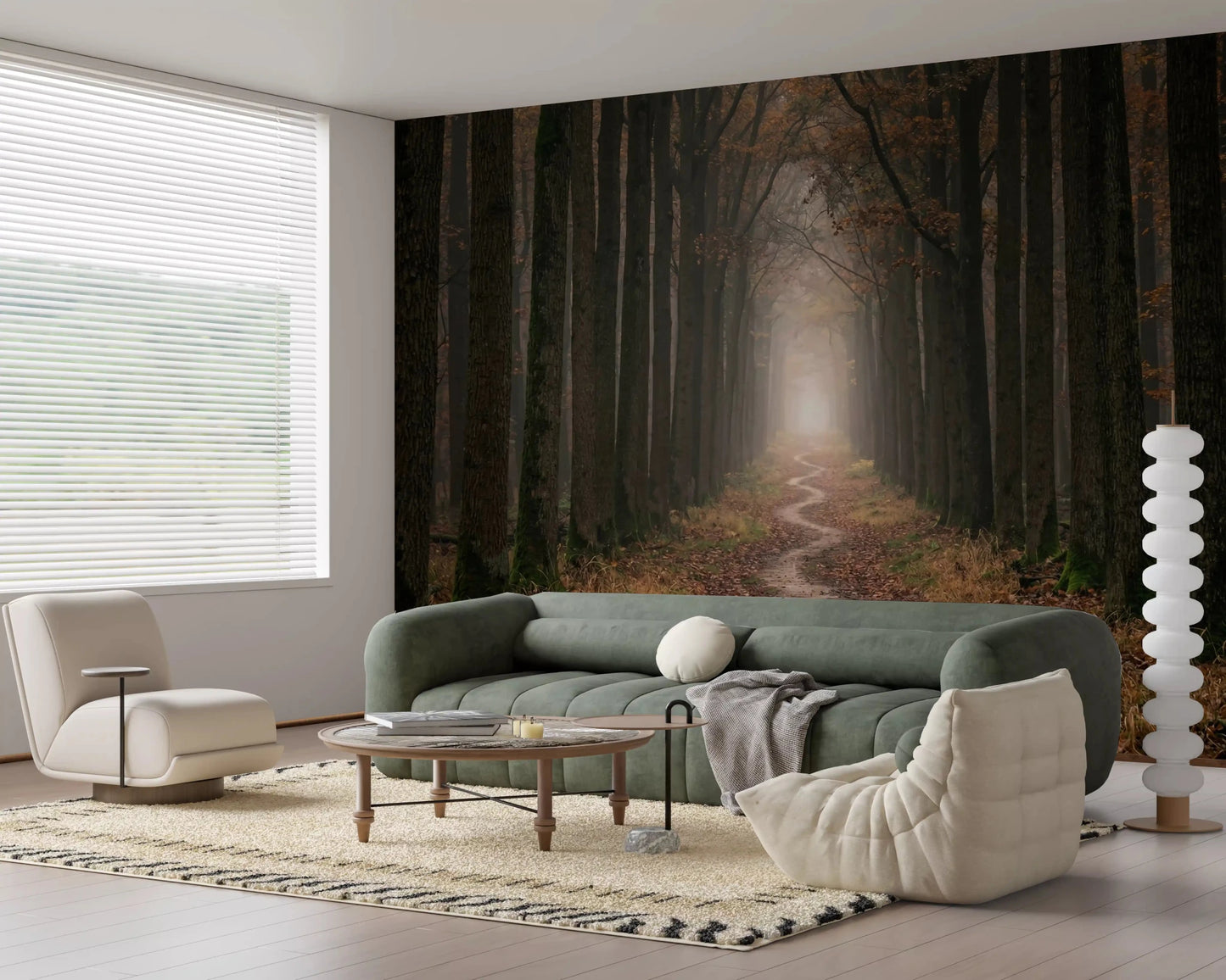 Autumn forest wall mural with narrow winding path
