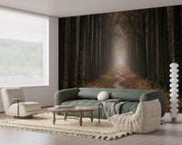 Autumn forest wall mural with narrow winding path