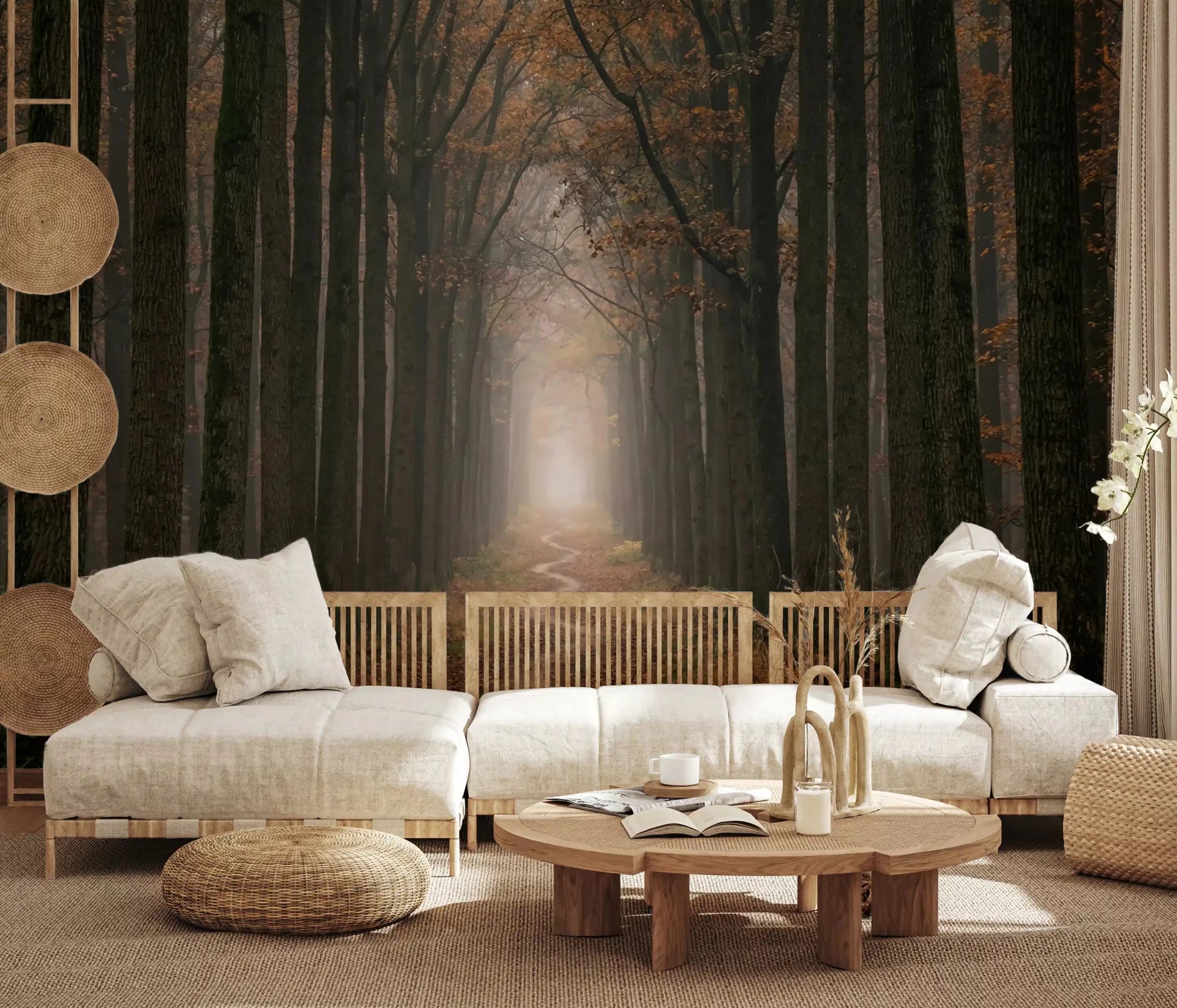 Winding Woodland Way wall mural forest path scene
