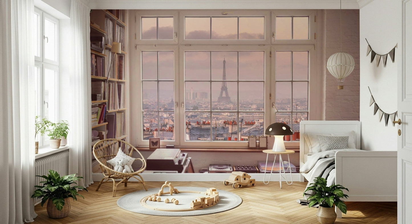 Window to Paris wallpaper for walls brings French architecture indoors.