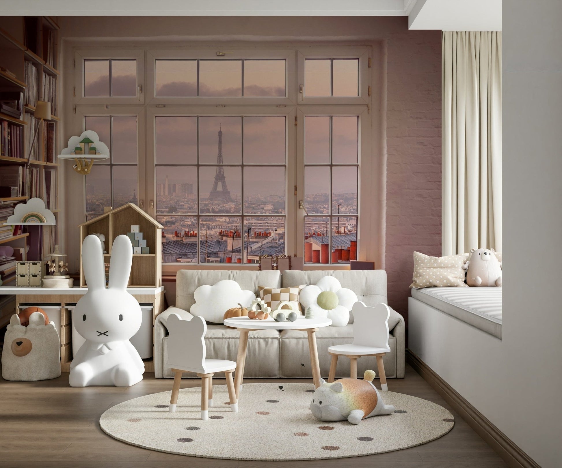 Window to Paris wallpaper for walls showing Eiffel Tower cityscapes.