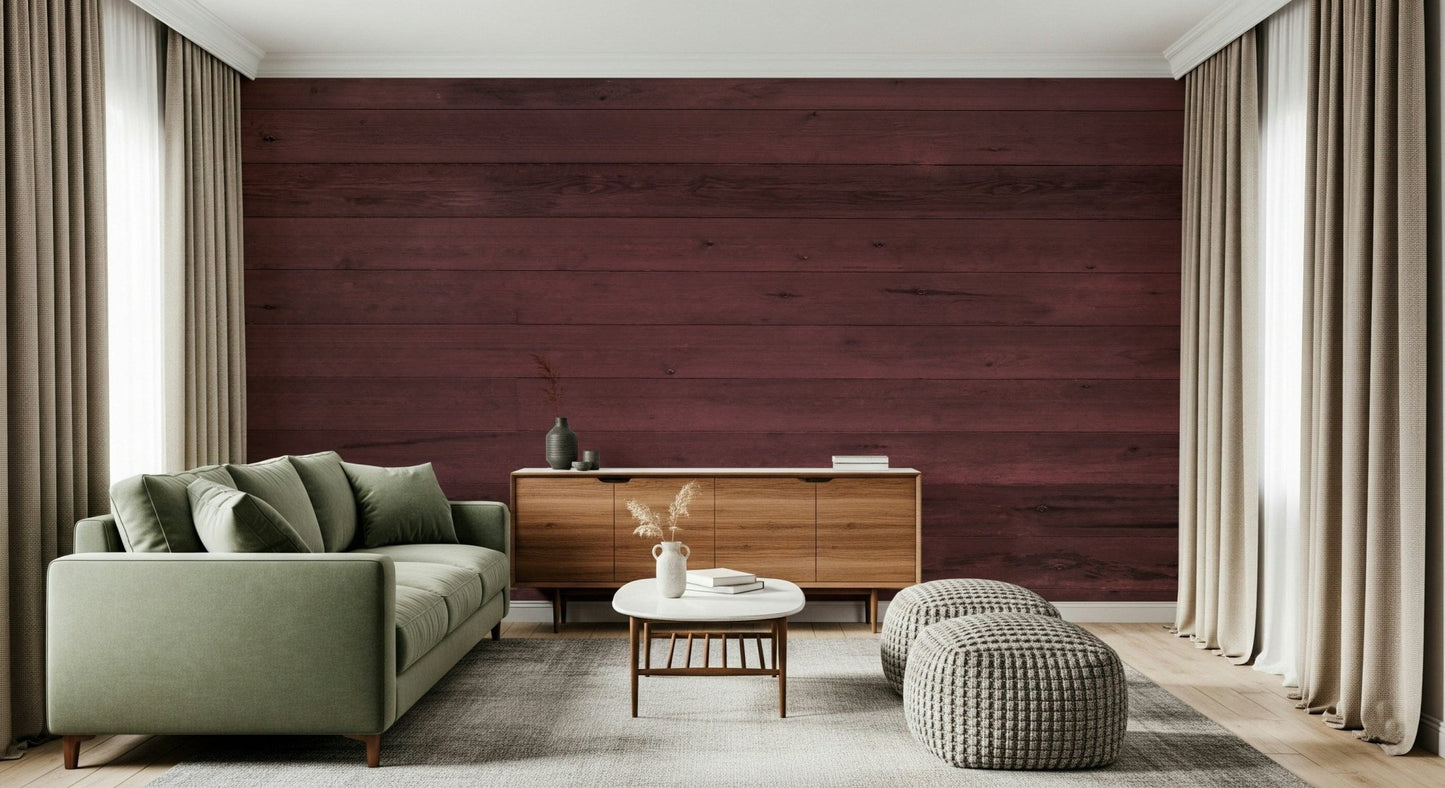 Contemporary wall Wine-Stained Wood Wall Mural deep wood grain pattern